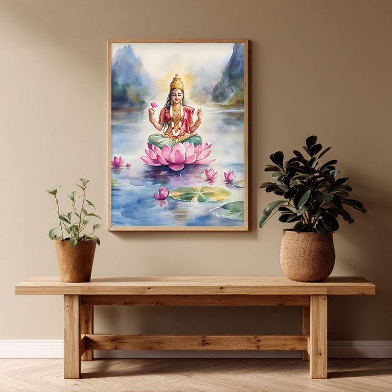 Padmapriya Spiritual Archival Paper Wall Painting - Natural Brown Frame