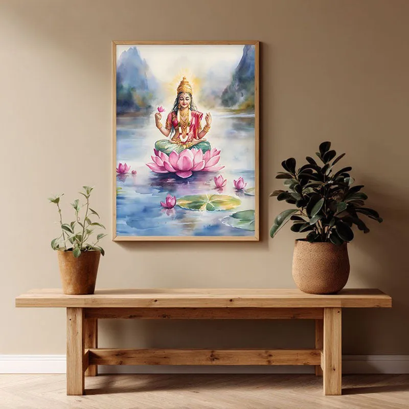 Padmapriya Spiritual Archival Paper Wall Painting - Natural Brown Frame media 1