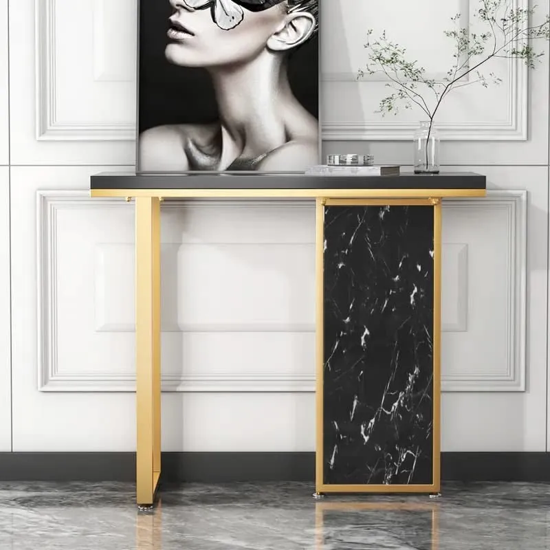 Opulence Metal Console Table with Marble Top (Black) - Medium media 3