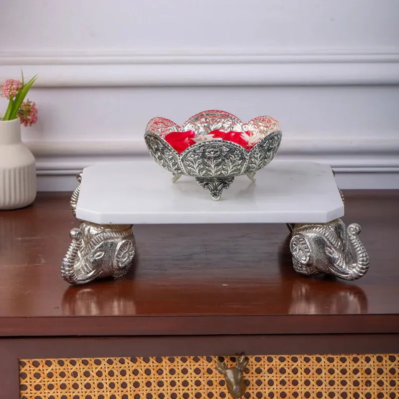 Tuskara Marble Pooja Chowki with Elephant Legs media 1