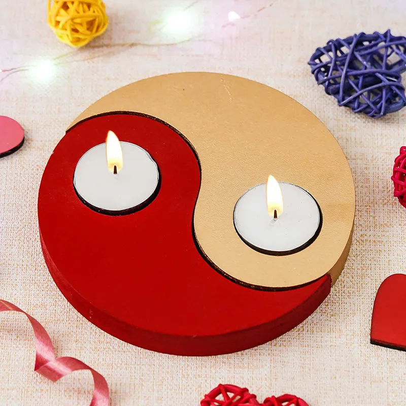 Red Yin Yang Wood Tea Light Holder - Set Of Ten media 4
