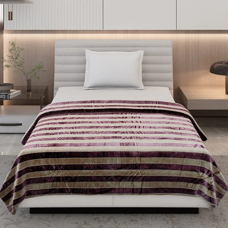 Monte Carlo Strivon Bold Stripes Polyester Blanket (Brown) - 300 GSM media 4