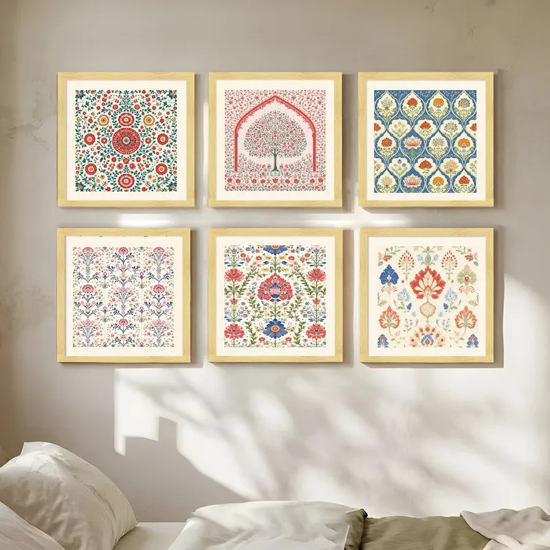 Ethereal Blossoms Paper Wall Painting With Frame - Set Of Six media 4
