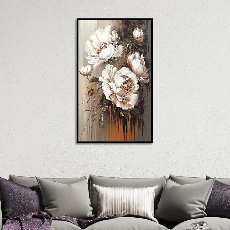 Twilight Peonies Floral Canvas Wall Painting With Frame - Black media 1