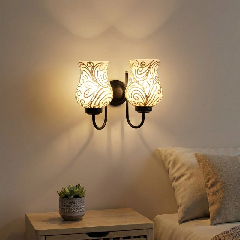 Golden Swirl Glass Wall Lamp - Gold,White