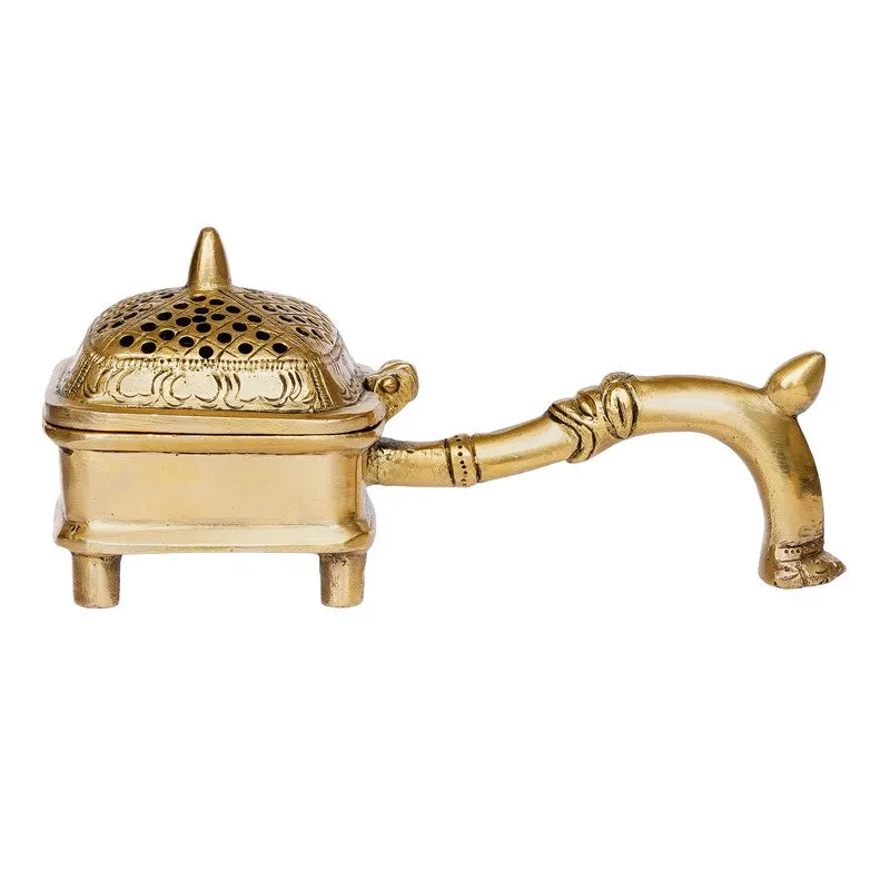 Profile of gold brass incense holder with perforated dome top