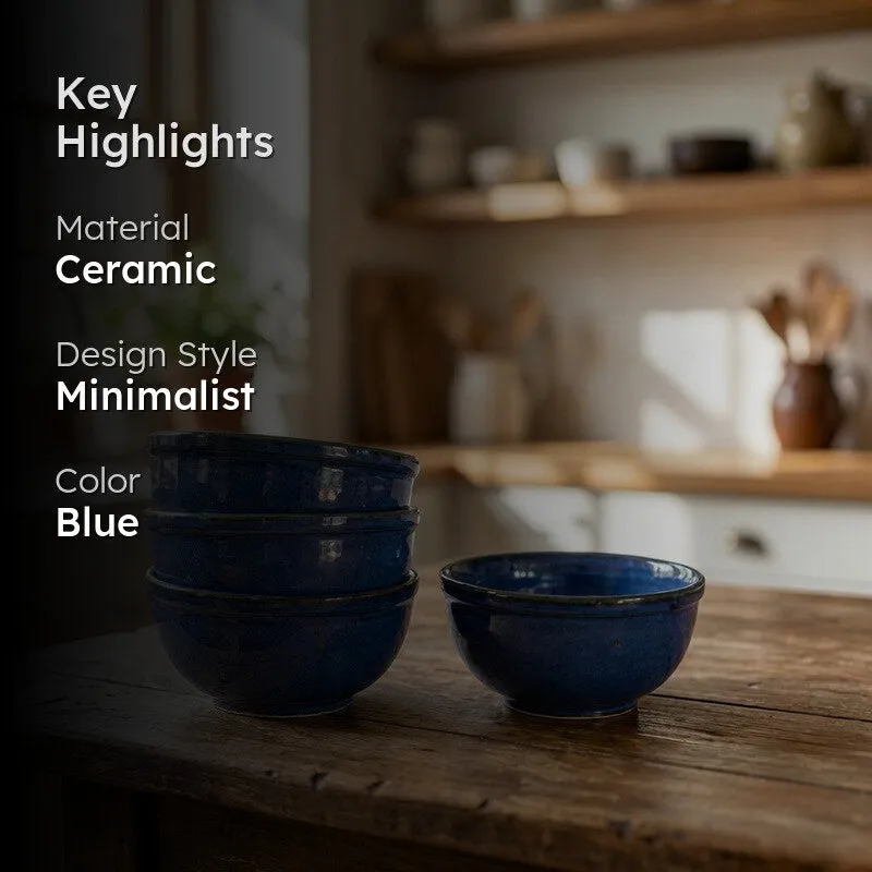 IndiLuxe Ceramic Snack Bowls (Blue, 200 mL Each) - Set Of Four media 2
