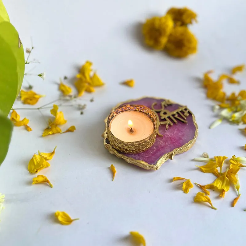 Jai Sri Ram Handcrafted Agate Tealight Candle Holder - Pink media 3