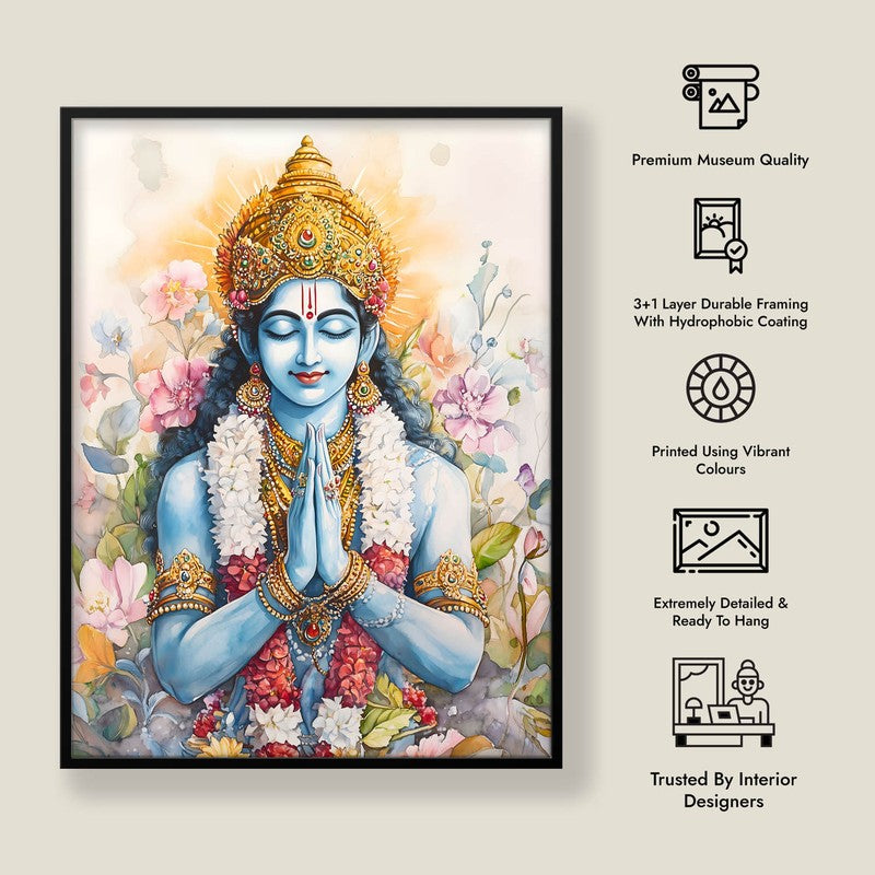 Srirama Jayam Spiritual Archival Paper Wall Painting With Frame - Black media 8