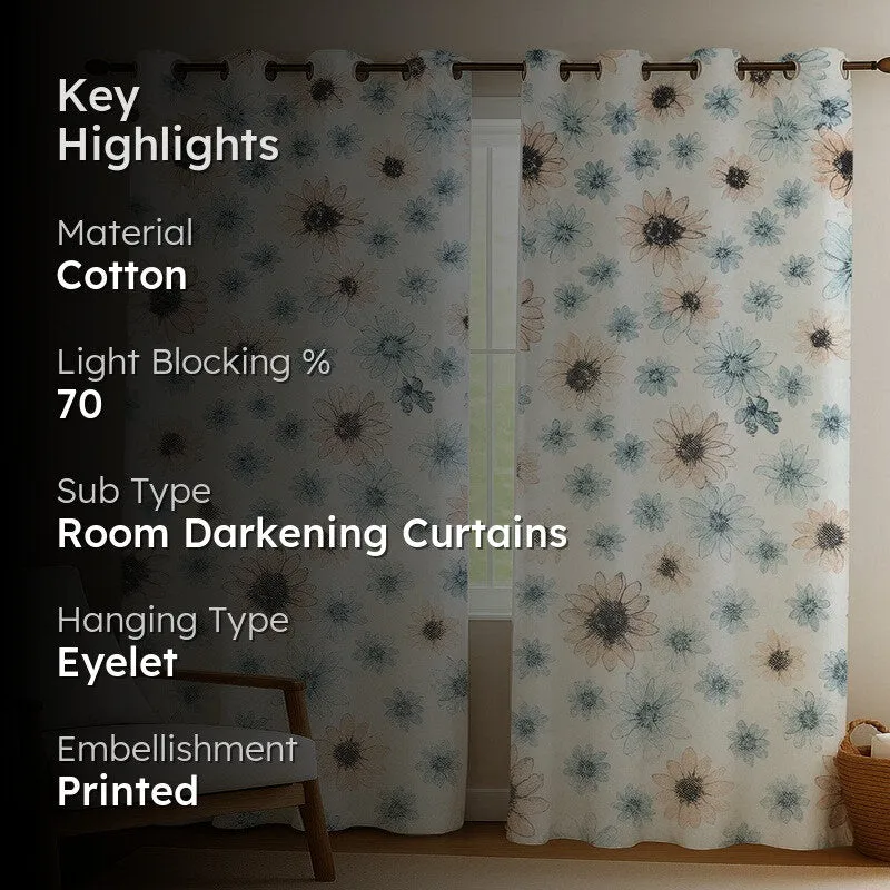 FloriBelle Cotton Curtains (peach, Blue) - Set Of Two media 2