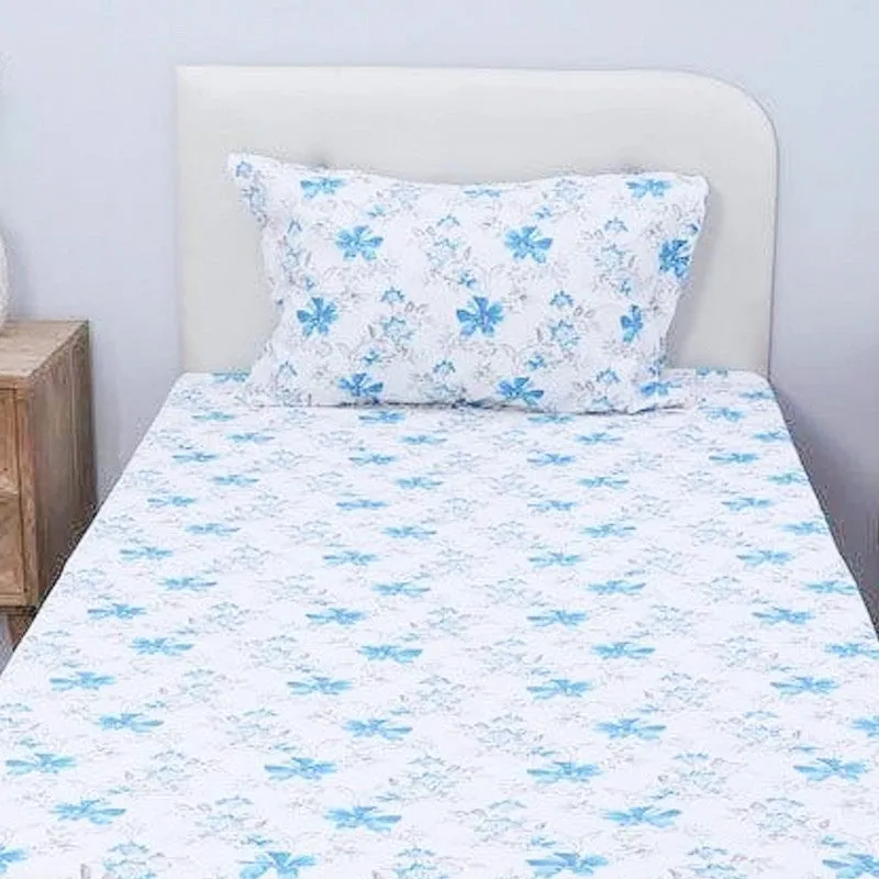 Jumina Floral Printed Cotton Bedsheet (Blue) - 180 TC media 4