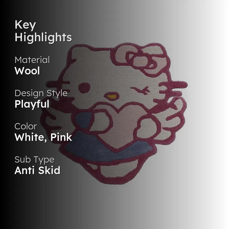 Hello Kitty Wool Carpet - White,Pink media 2