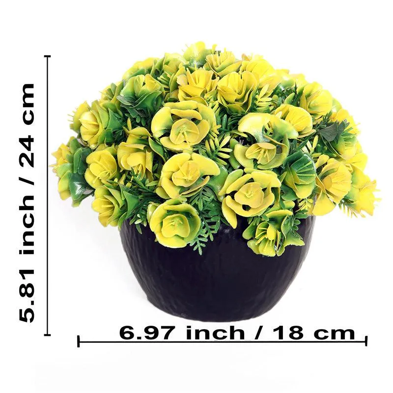 Faux Botanic Yellow Rose Plant With Black Plastic Pot media 5