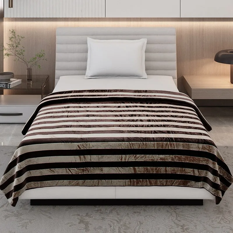 Monte Carlo Strivon Bold Stripes Polyester Blanket (Coffee) - 300 GSM media 4