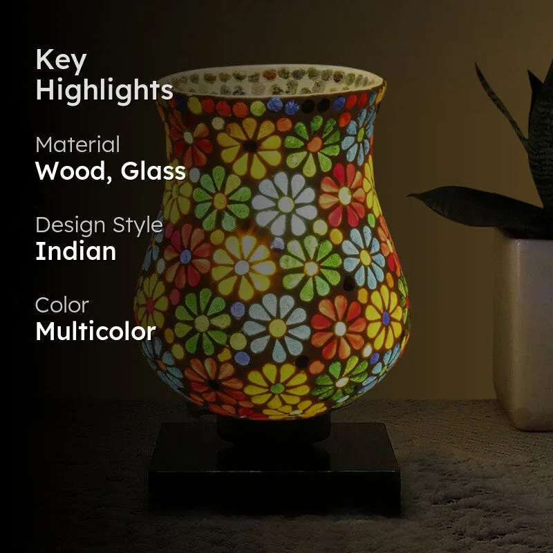Glowcraft Mosaic Glass Table Lamp With Wooden Base - Multicolor media 2