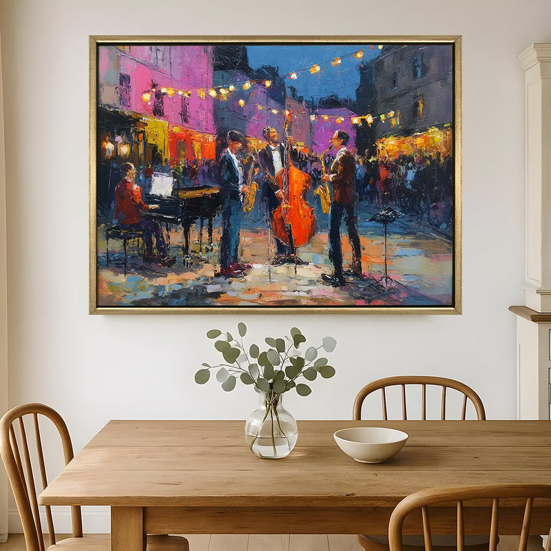 Lanterns & Jazz Canvas Wall Painting With Frame