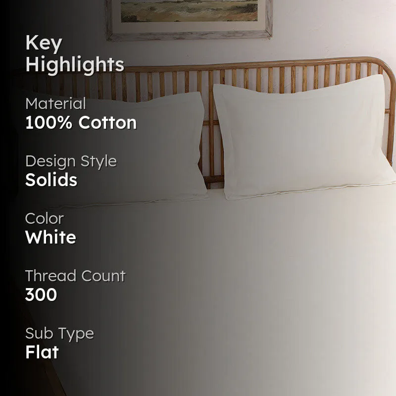 Blanqa Solid Cotton Bedsheet (White) - 300 TC media 2