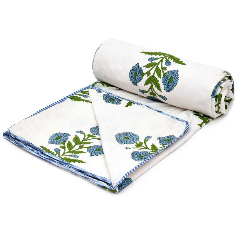 Tapas Floral Reversible Cotton Dohar (White & Blue) - 180 GSM media 3