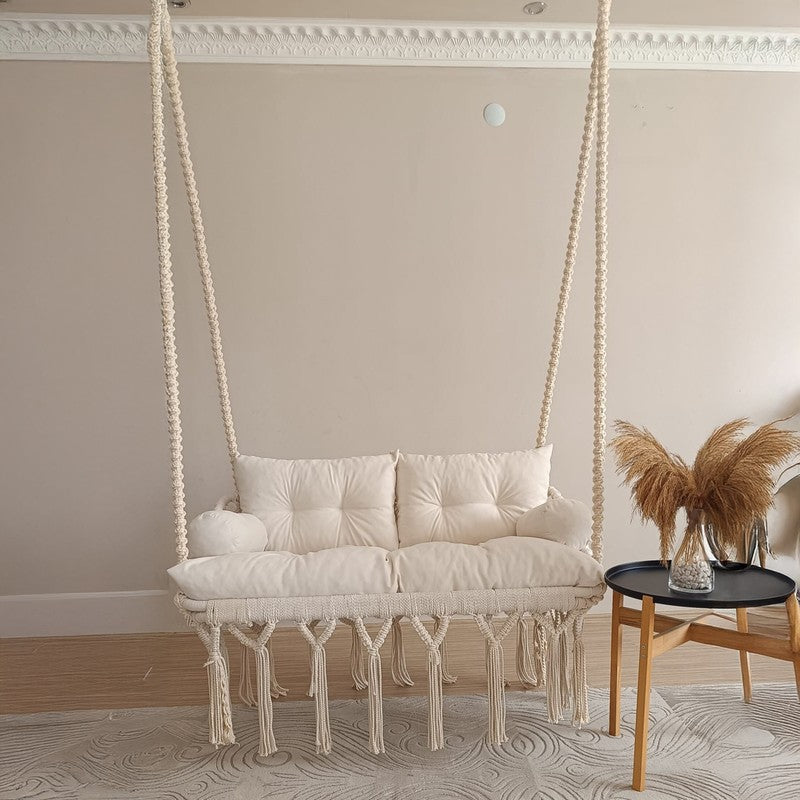 Handcrafted Off-White Cotton Macrame Swing Chair