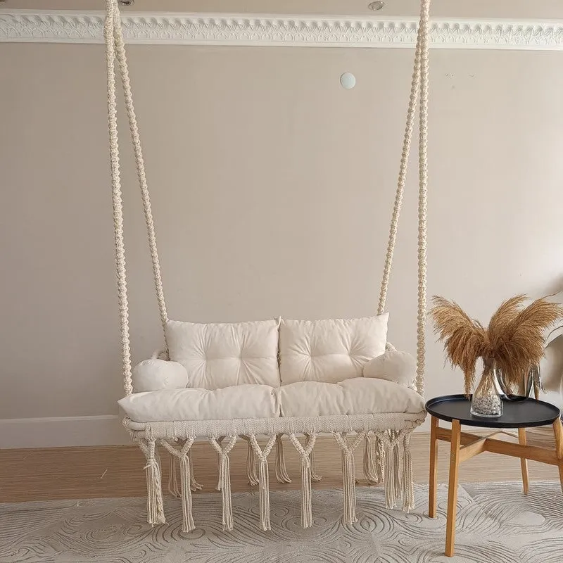 Handcrafted Off-White Cotton Macrame Swing Chair media 1