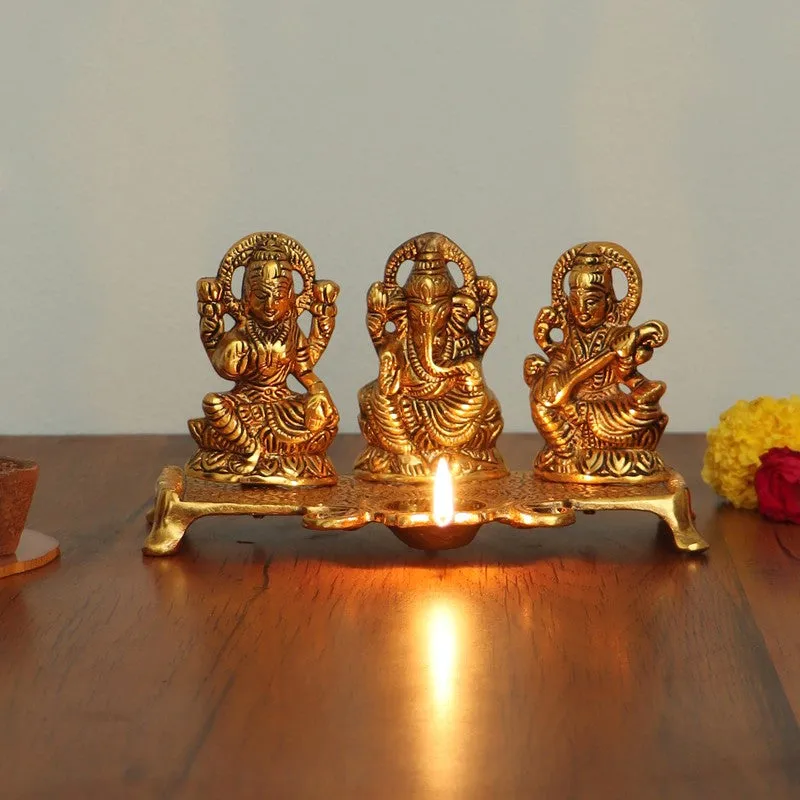 Shri Lakshmi Ganesh Saraswati Diya - Gold media 3