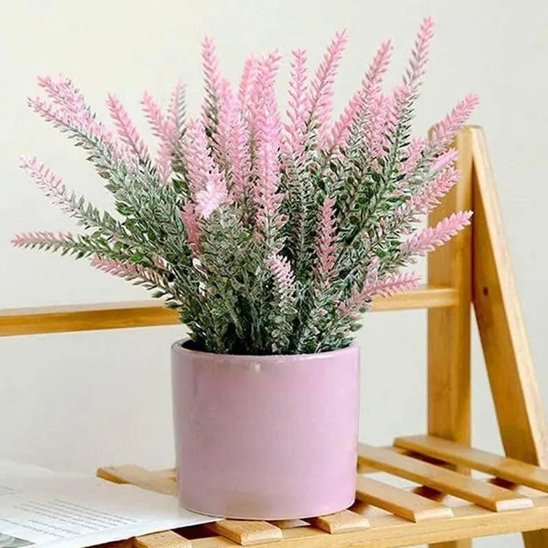 Faux Plastic Artificial Lavender Floral Stick - Pink & Green media 3