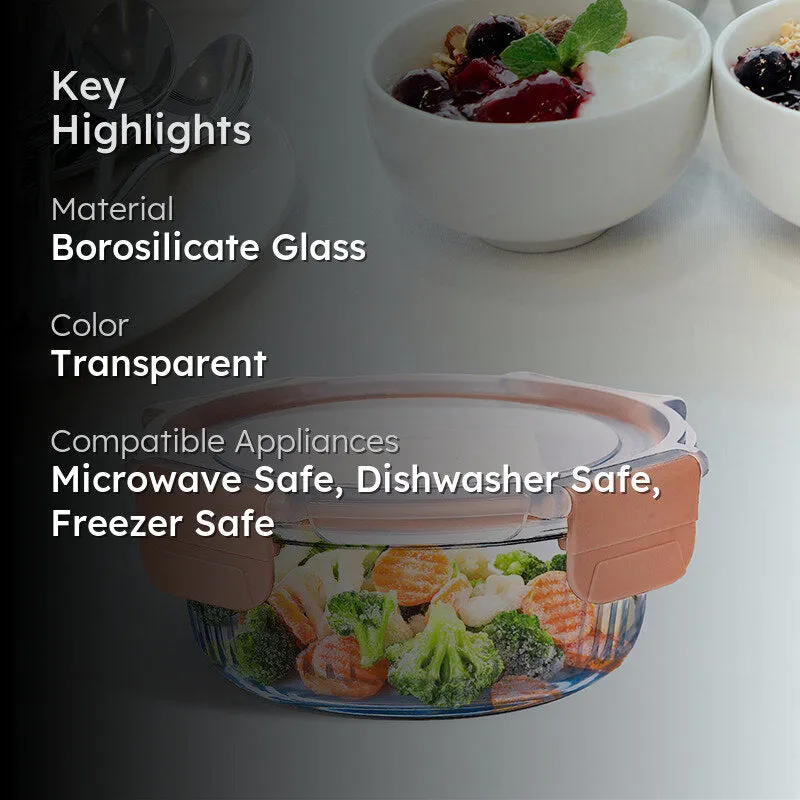 Transparent glass tiffin with peach clamps styled beside dining crockery