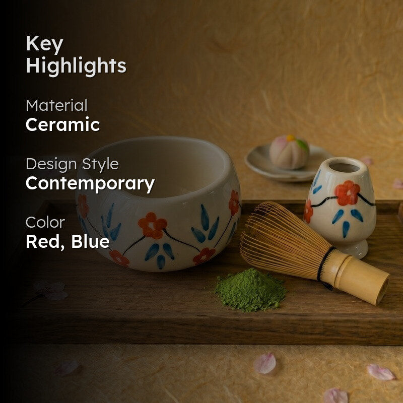 Tsubaki Ceramic Matcha Bowl & Whisk Holder Set - 550 mL media 2