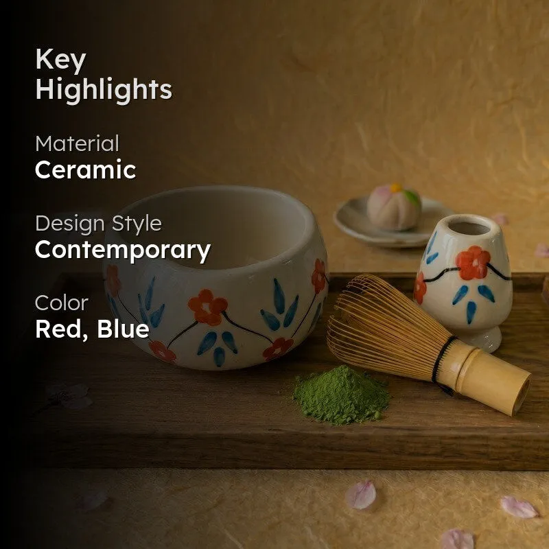 Tsubaki Ceramic Matcha Bowl & Whisk Holder Set - 550 mL media 2