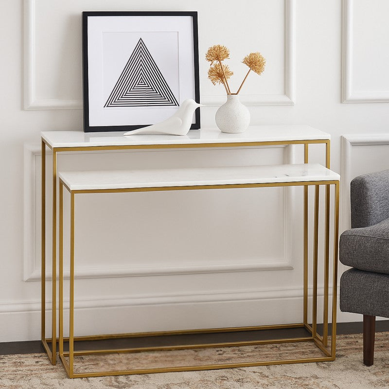 Elevate Metal & Marble Side Table (White) - Set Of Two