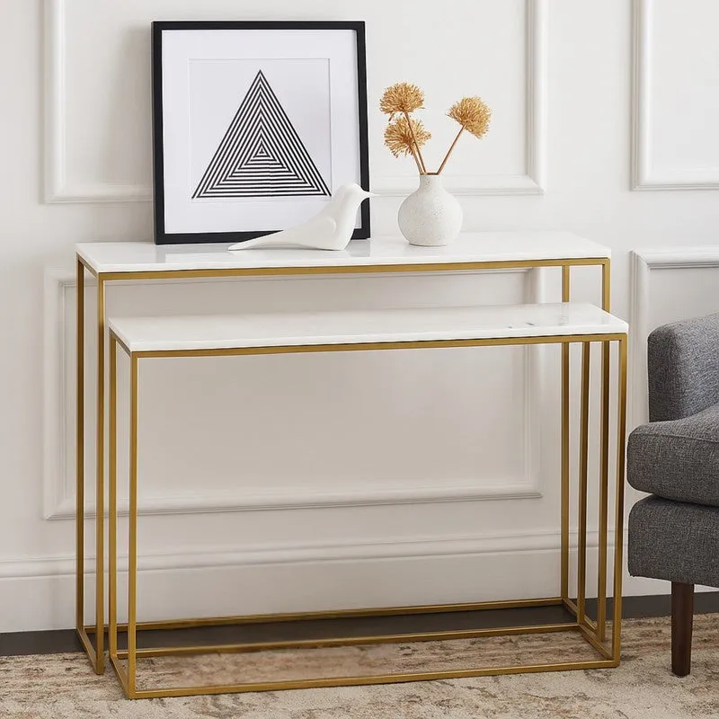 Elevate Metal & Marble Side Table (White) - Set Of Two media 1