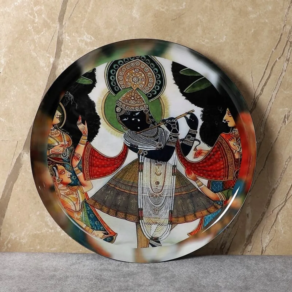 Round spiritual wall plate displayed against a neutral wall