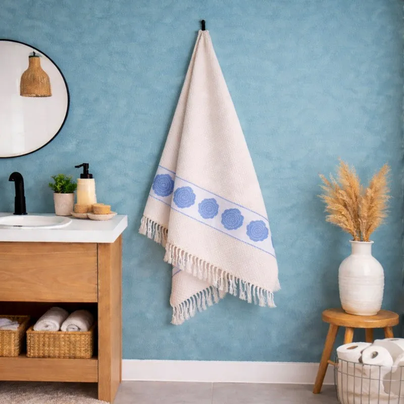 Rosette Cotton Bath Towel (Blue & White) - Set Of Two media 3