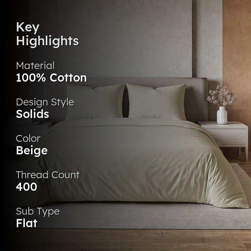 Maison Solid Cotton Bedsheet (Beige) - 400 TC media 2