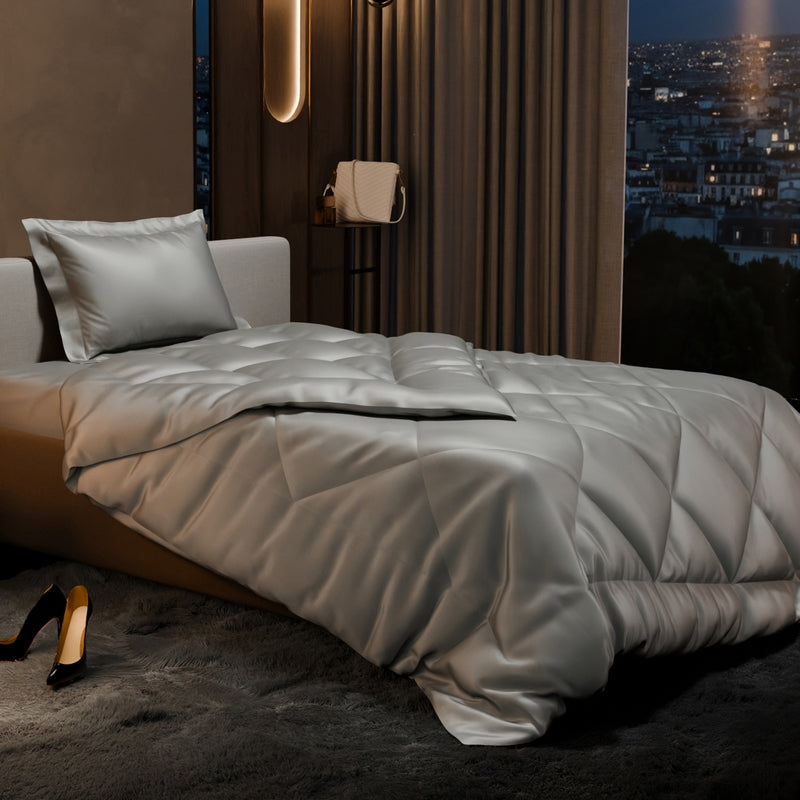 Shinique Quilted Satin Comforter (Grey) - 150 GSM