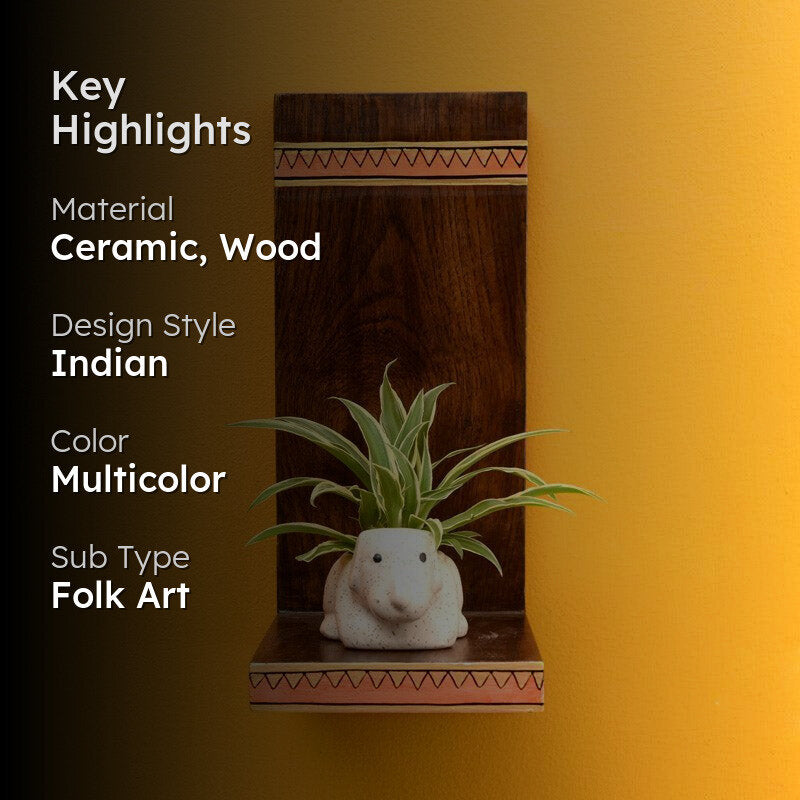 Parvari  Wooden Wall Shelf With Ceramic Planter - Set of Two media 2
