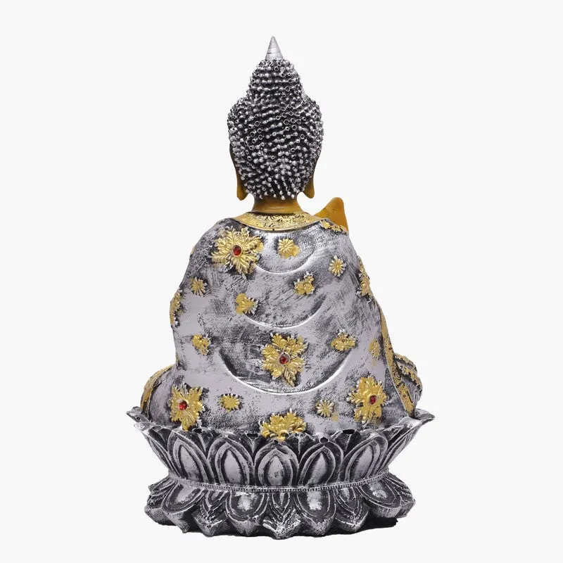 Solace Buddha Polyresin Idol (10 inches) - Silver media 5