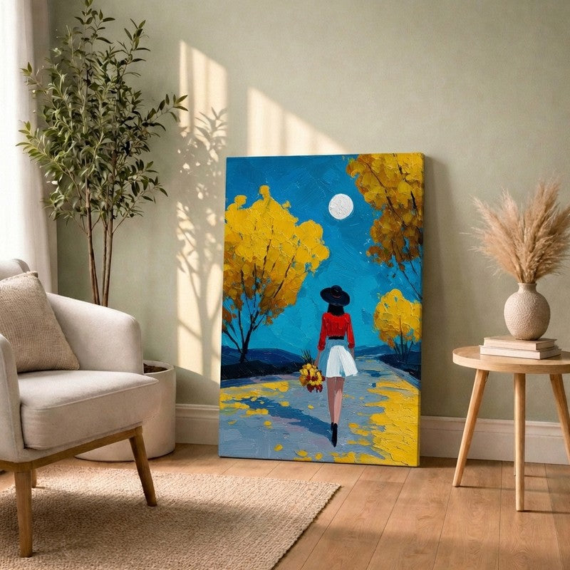 Moonlit Autumn Walk Canvas Wall Art