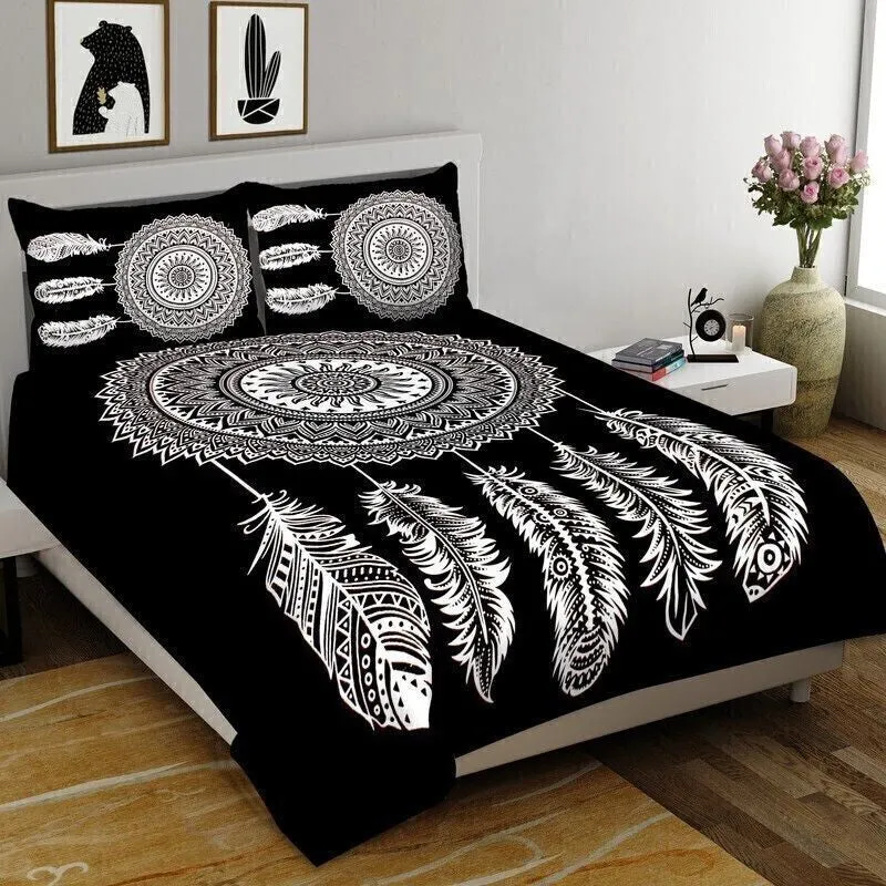 Petalix Cotton Bedsheet (Black,White) - 240 TC media 1