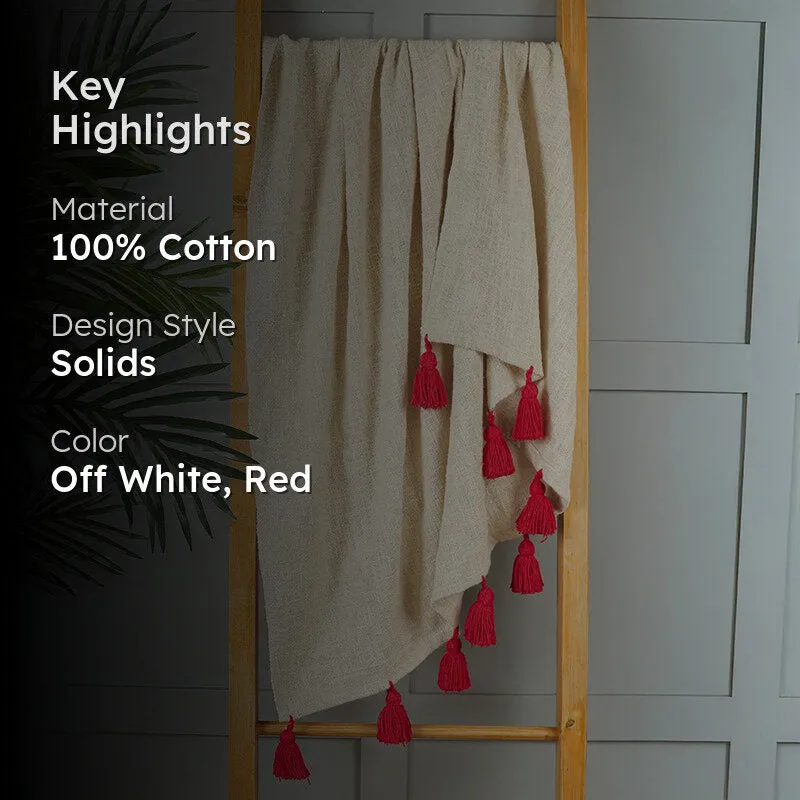 Tassura Tasselled Cotton Throw - Red media 2