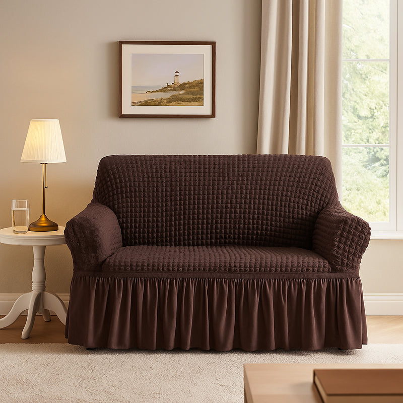 Bubble Frill Polyester Sofa Cover - Coffee Brown media 3