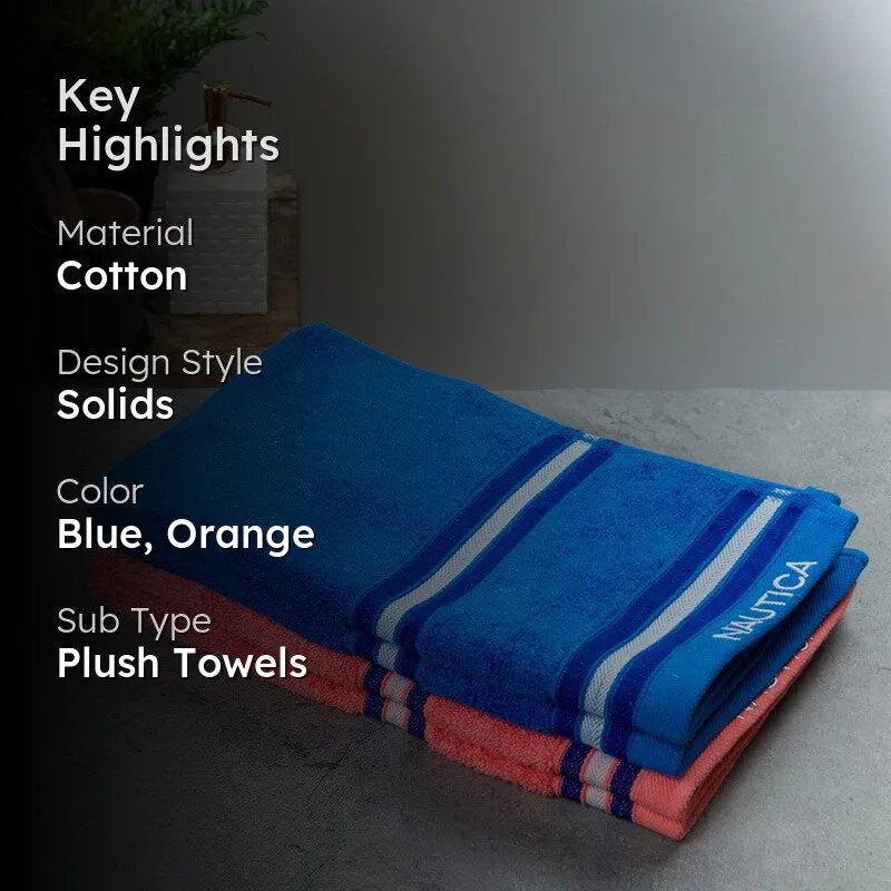 Nautica Dove Dual Down Cotton Hand Towel (Blue & Coral) - Set Of Four media 2