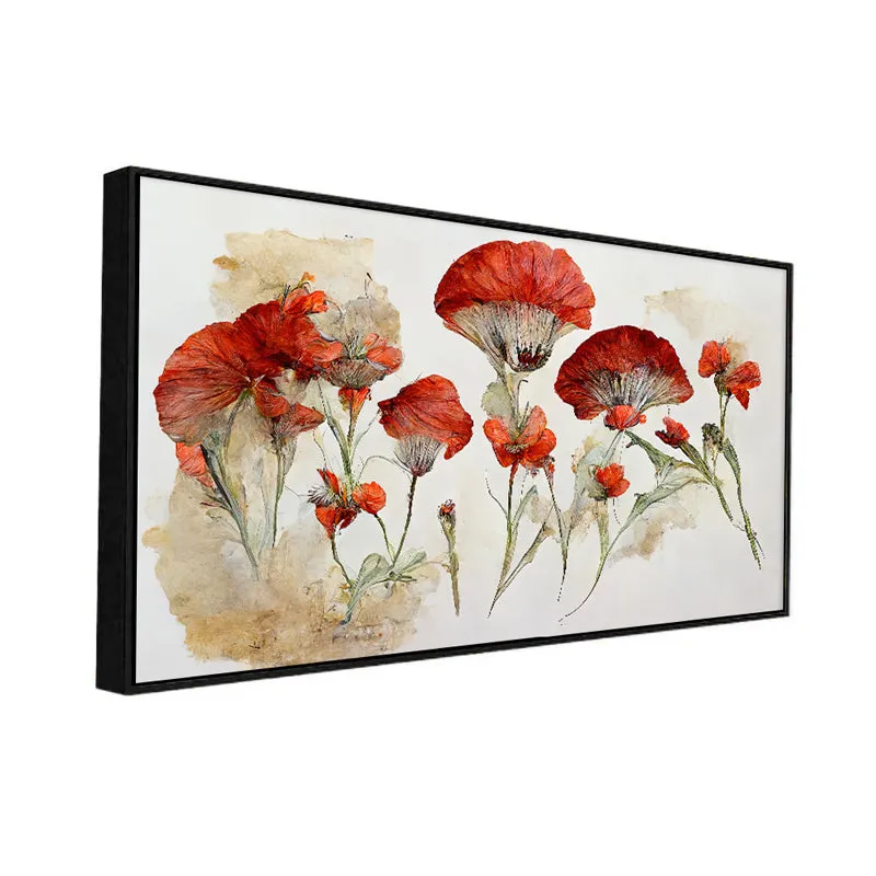 Red Autumn Blooms Floral Canvas Wall Painting With Frame - Black media 3