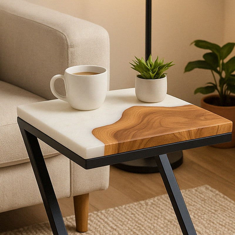 Nirvo Rustic Teak Wood Side Table media 3