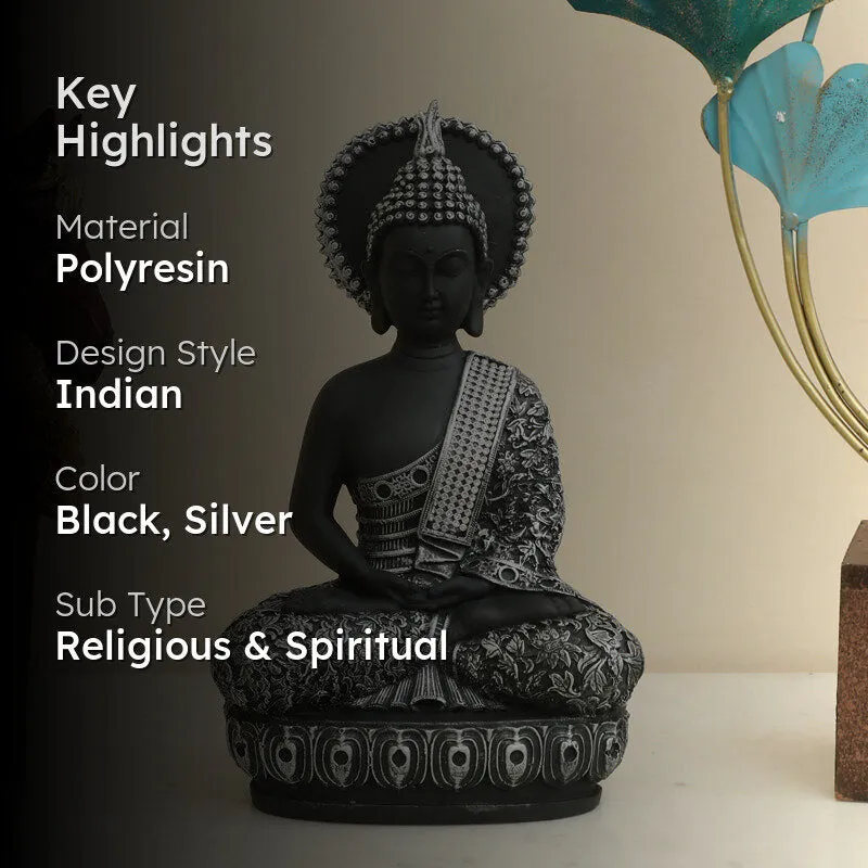 Seated Buddha Showpiece - Silver, Black media 2