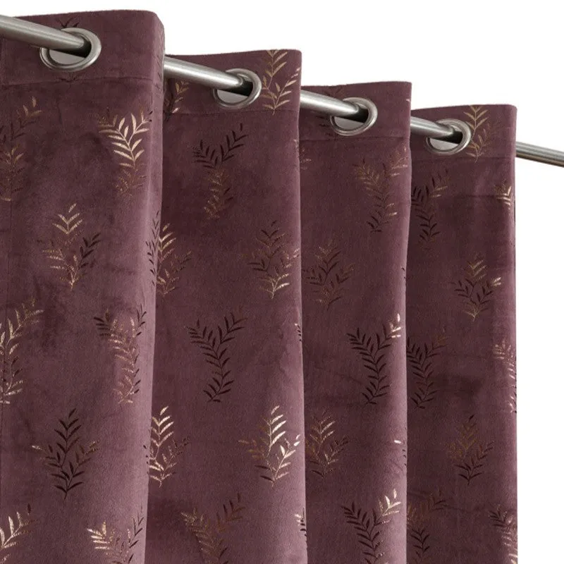 Gilded Touch Printed Velvet Curtain - Purple,Gold media 3