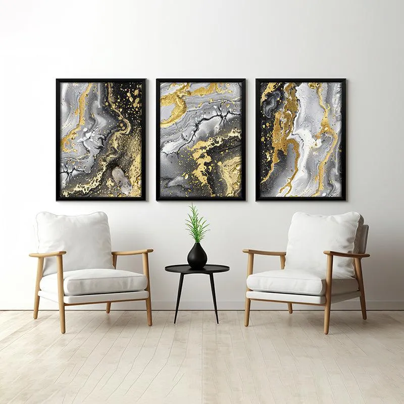 Ebony Gild Abstract Wall Art With Frame - Set Of Three media 1