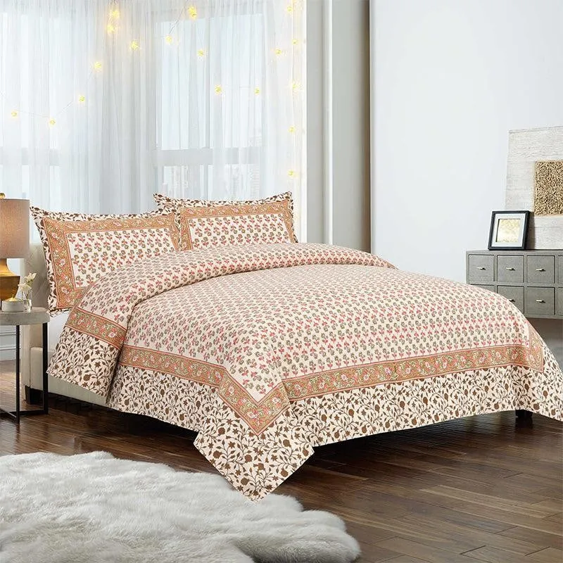 Ginnia Printed Cotton Bedsheet (Orange) - 160 TC media 1