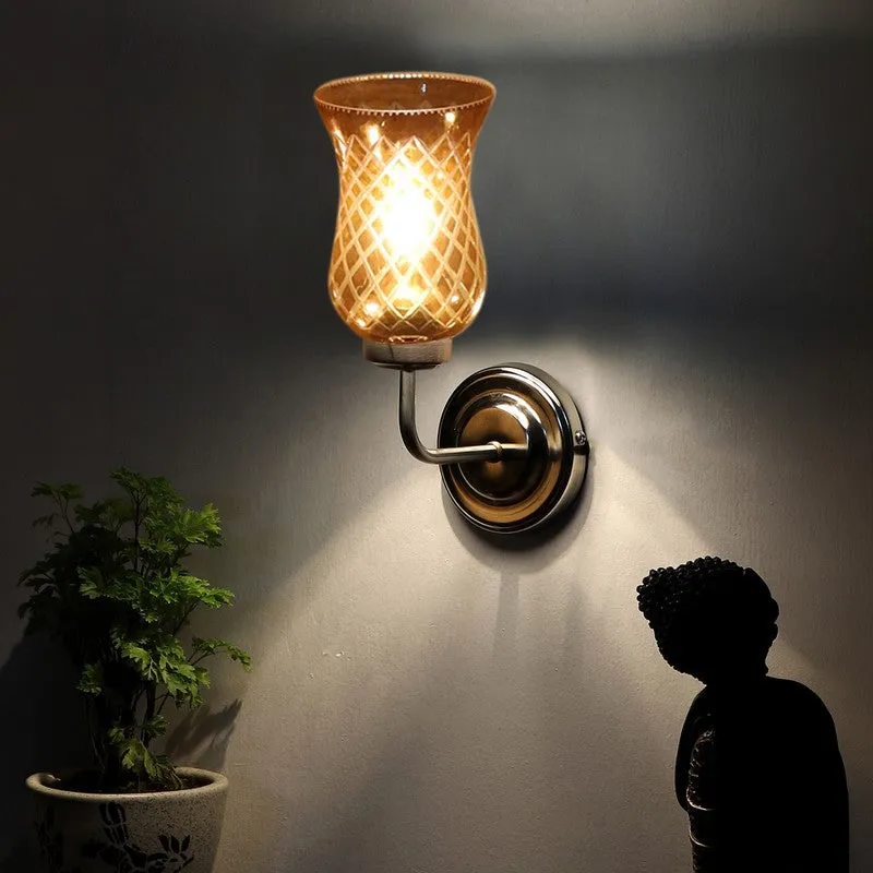 Honey Glow Nickel Glass Wall Lamp media 5
