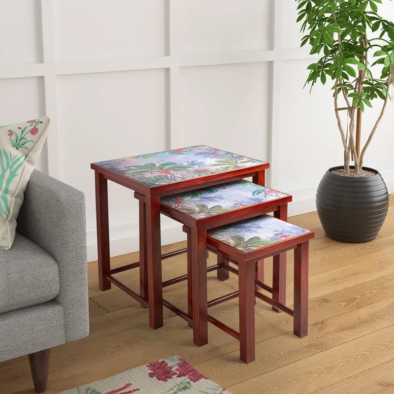 India Circus Teak Wood Tropical View Nesting Stool - Set Of Three media 1